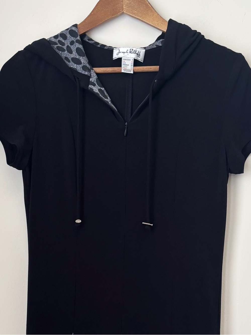 Joseph Ribkoff Black Animal Print Bubble Hem Hooded Dress Sz 8 - Picture 2 of 7